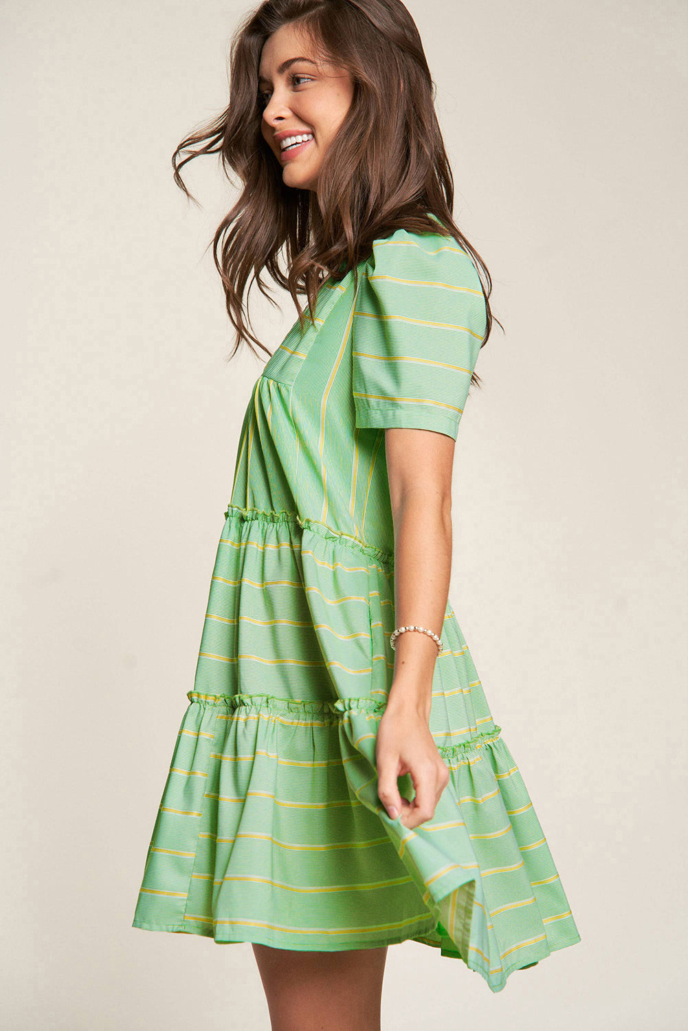 V Neck Short Sleeve Frilled Detail A-line Dress Daisie Boutique