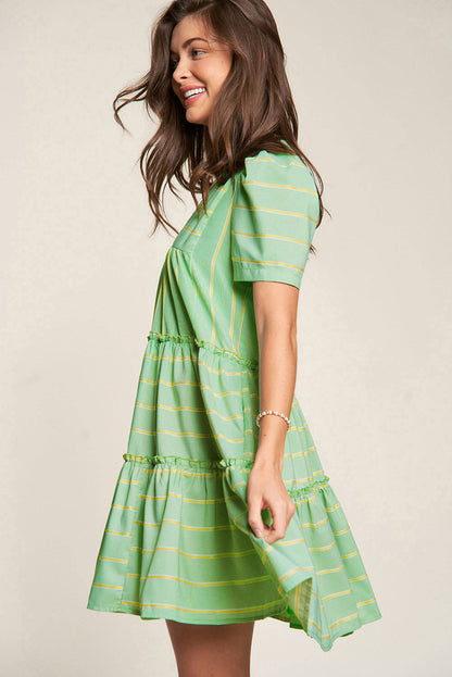 V Neck Short Sleeve Frilled Detail A-line Dress Daisie Boutique