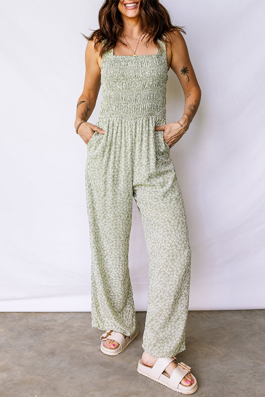 Square Neck Sleeveless Floral Jumpsuit