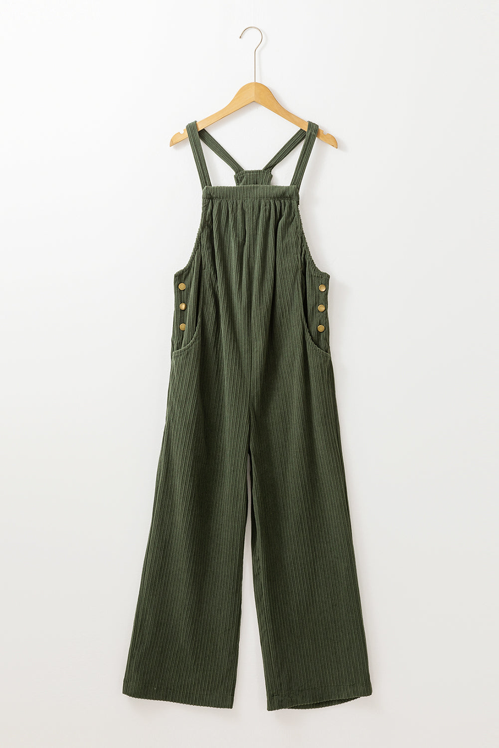 Jungle Green Solid Pocketed Loose Fit Corduroy Overall Daisie Boutique