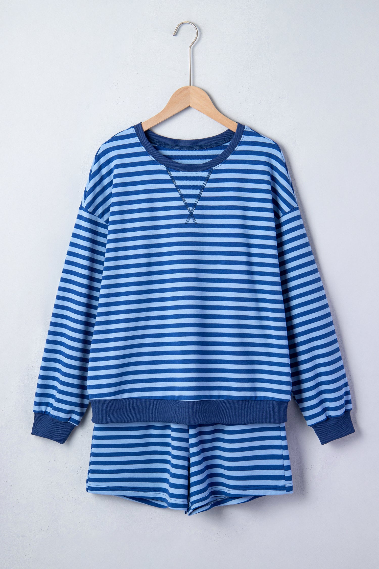 Striped Short Sleeve Short Set - Blue Dear-Lover Dropshipping