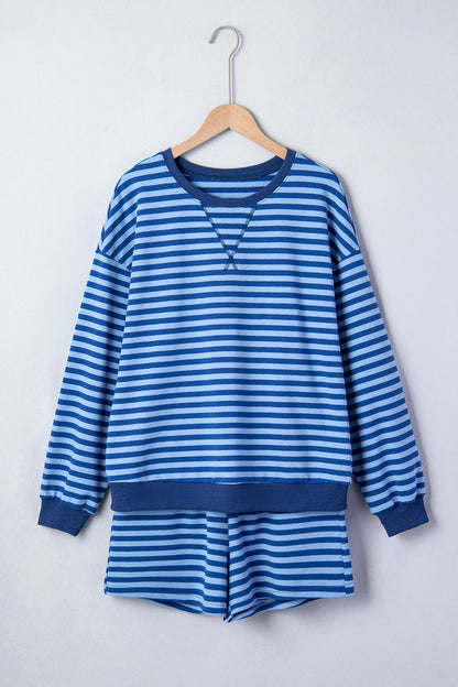 Striped Short Sleeve Short Set - Blue Dear-Lover Dropshipping