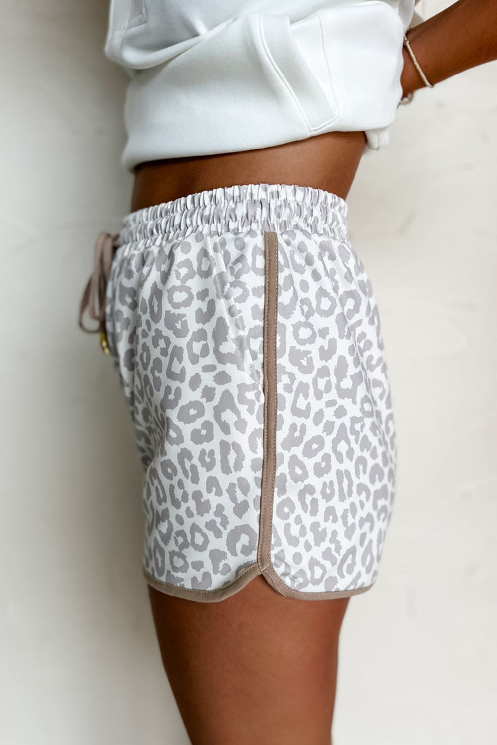 White Leopard Elastic Waist Casual Shorts Daisie Boutique