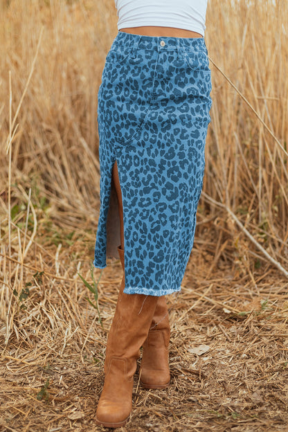 Leopard Denim Midi Skirt Dear-Lover Dropshipping