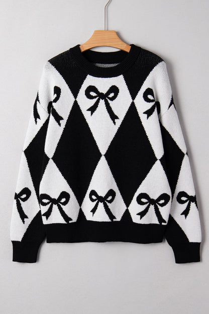 Bow Print Knit Sweater Dear-Lover Dropshipping
