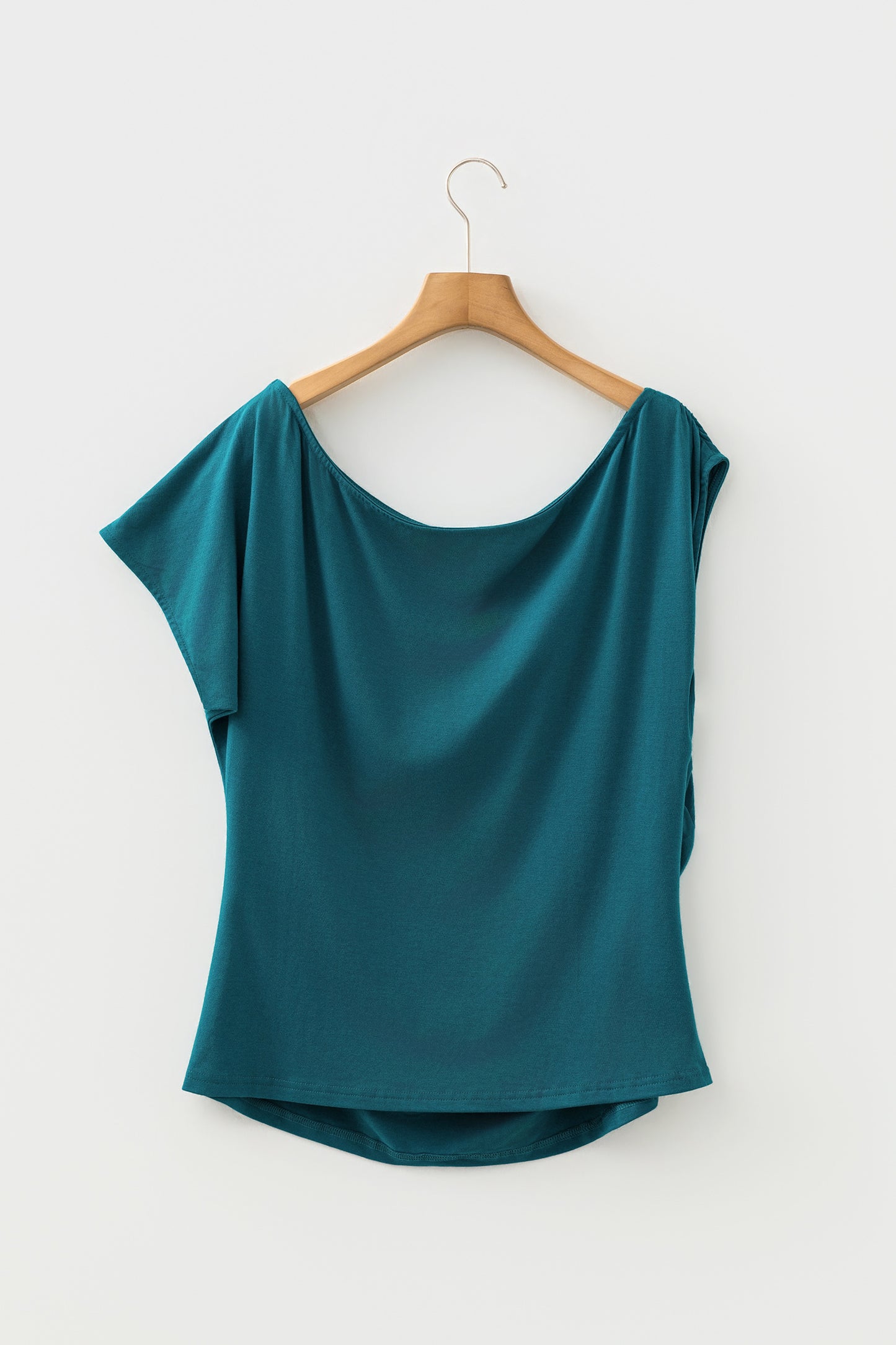 Plus Size Solid Color Asymmetric Neck Short Sleeve Blouse