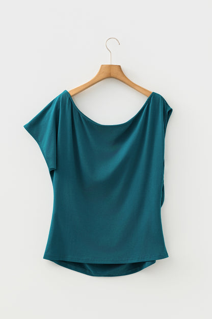 Plus Size Solid Color Asymmetric Neck Short Sleeve Blouse
