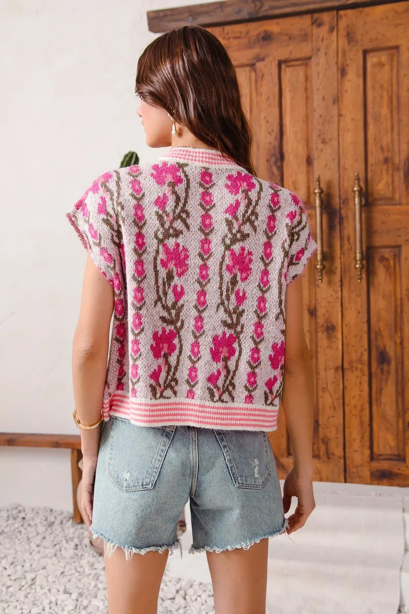 SO ME Button Front Floral and Stripe Knitted Sweater Vest My Pampered Life Seattle