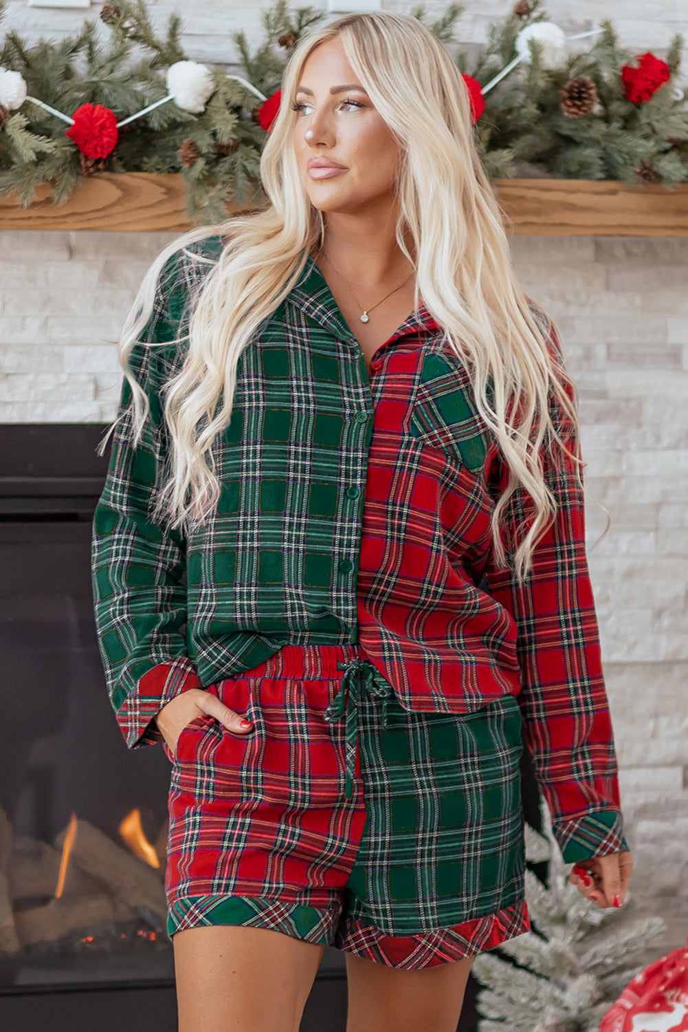 Plaid Holiday Long Sleeve and Short Pajama Set Dear-Lover Dropshipping