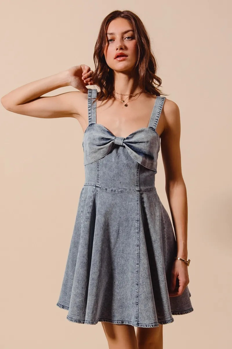 SO ME Mineral Washed Bow Ribbon Denim Flare Dress My Pampered Life Seattle