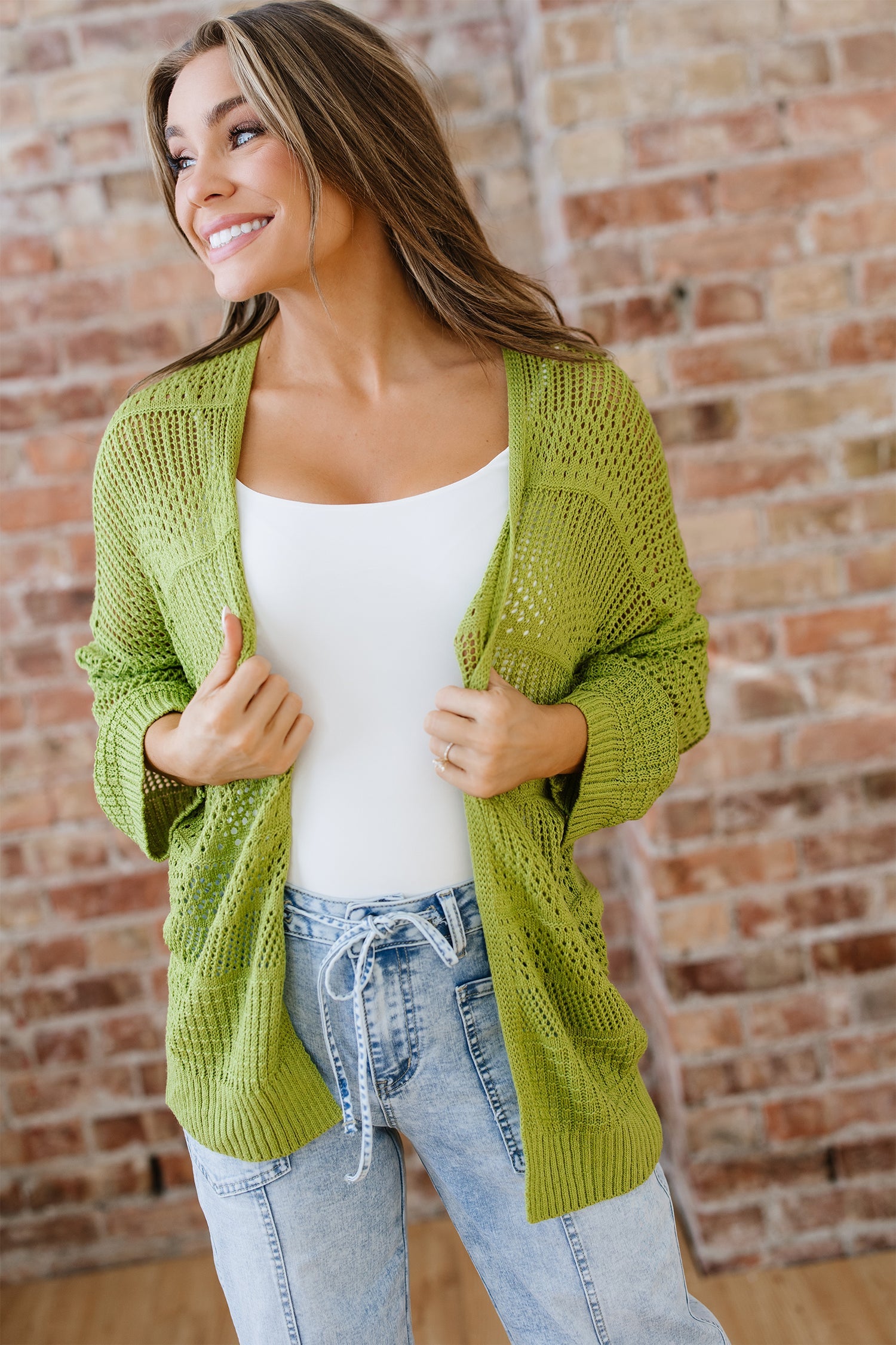 Oversize Crochet Knit Cardigan - Spinach Green Dear-Lover Dropshipping