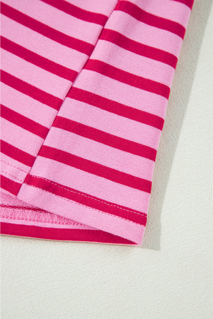Sachet Pink Striped Print Crew Neck Drop Shoulder Sweatshirt Daisie Boutique