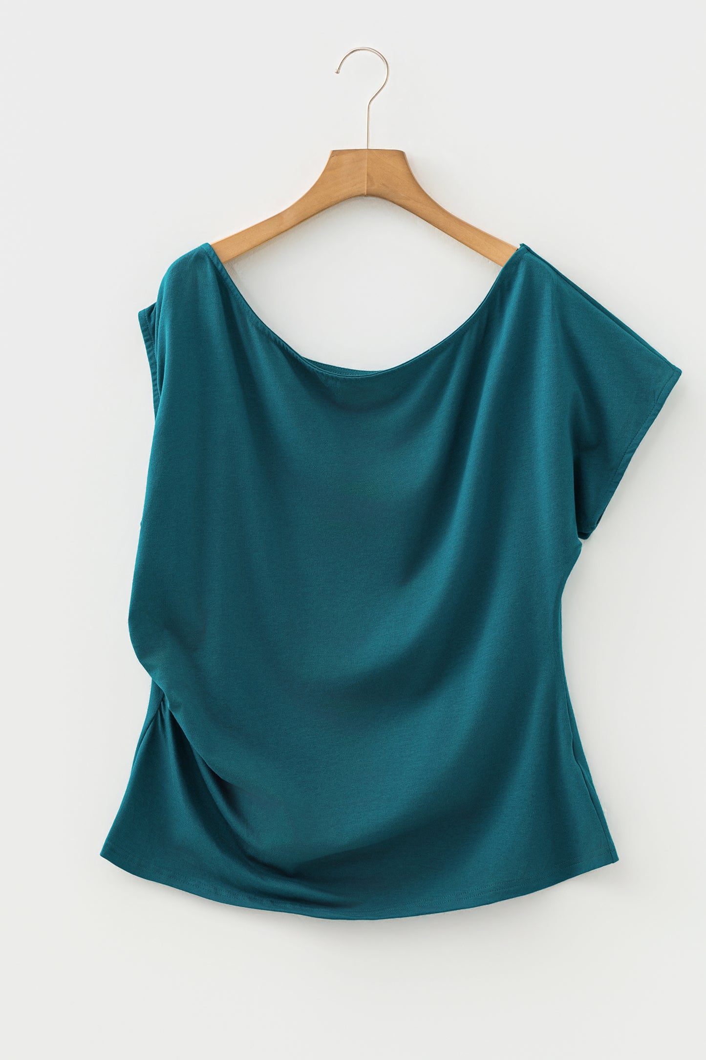 Plus Size Solid Color Asymmetric Neck Short Sleeve Blouse