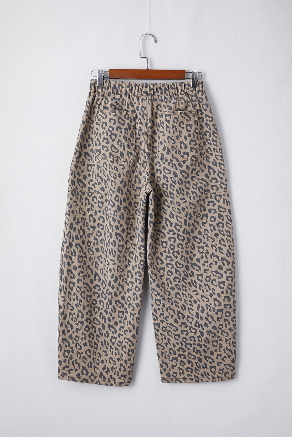 Khaki Leopard Printed Drawstring Waist Pocketed Wide Leg Jeans Daisie Boutique