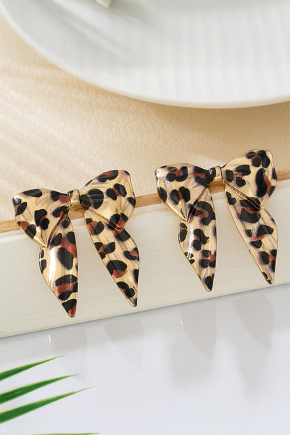 Gold Leopard Print Bow Knot Shape Plated Alloy Earrings Dear-Lover Dropshipping