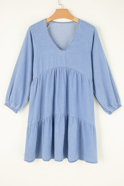 Puff Sleeve V Neck Tiered Ruffled Mini Dress Daisie Boutique