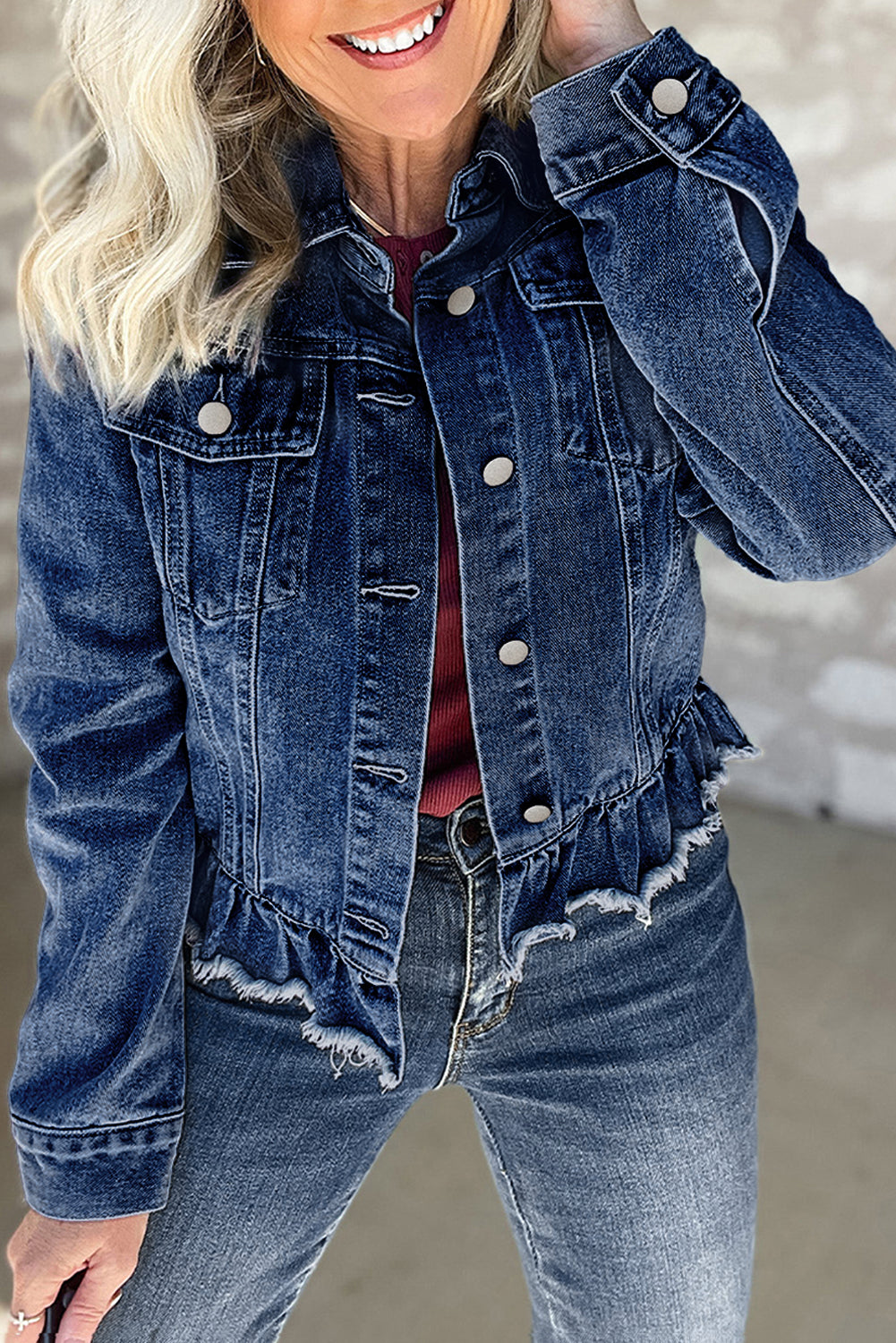 Ruffle Denim Jacket Daisie Boutique