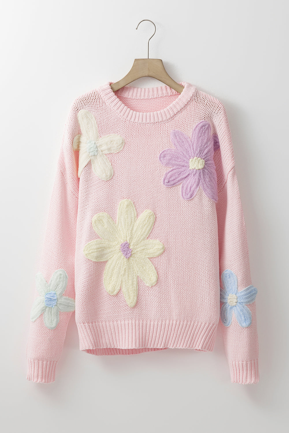 Pink Petal Embroidered Floral Sweater Daisie Boutique