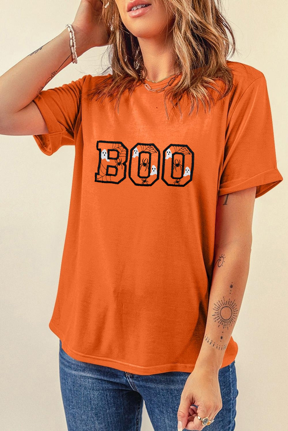 BOO Halloween Ghost Spider Embroidered Graphic Tee Dear-Lover Dropshipping
