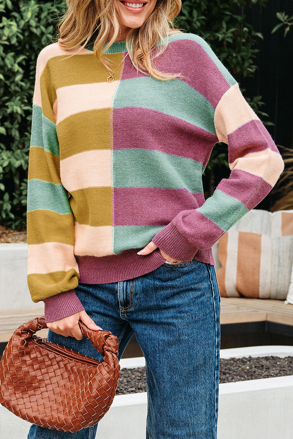 Stripe Drop Shoulder Ribbed Edge Casual Sweater Dear-Lover Dropshipping