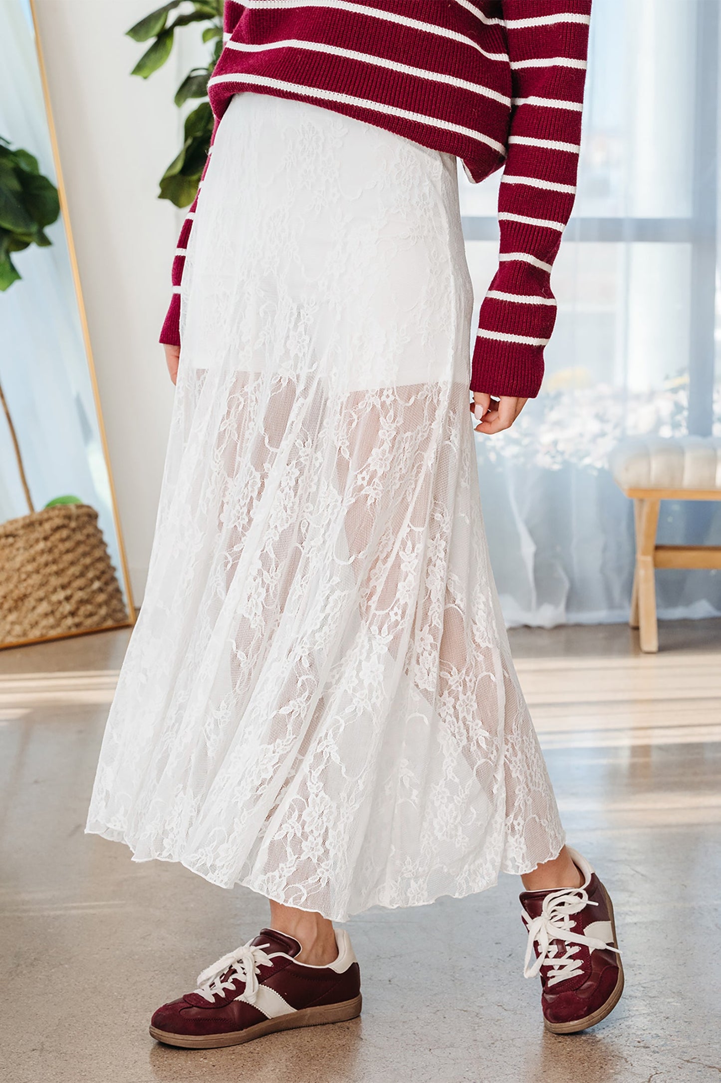 White Sheer Lace Flowy Maxi Skirt Dear-Lover Dropshipping