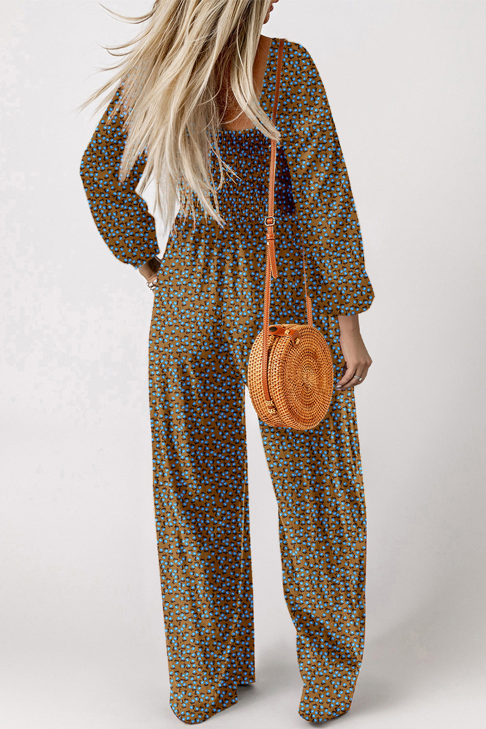 Floral Print Square Neck Wide Leg Jumpsuit Daisie Boutique