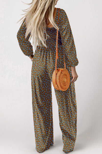 Floral Print Square Neck Wide Leg Jumpsuit Daisie Boutique