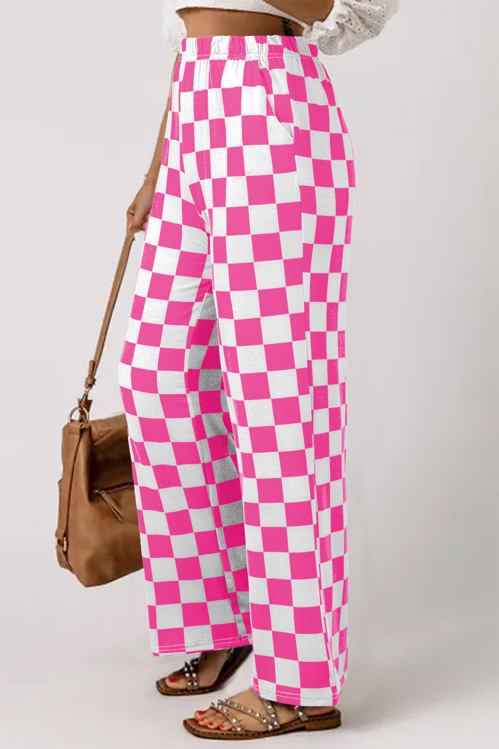 2-Tone Checked Print High Waist Wide Leg Pants Daisie Boutique