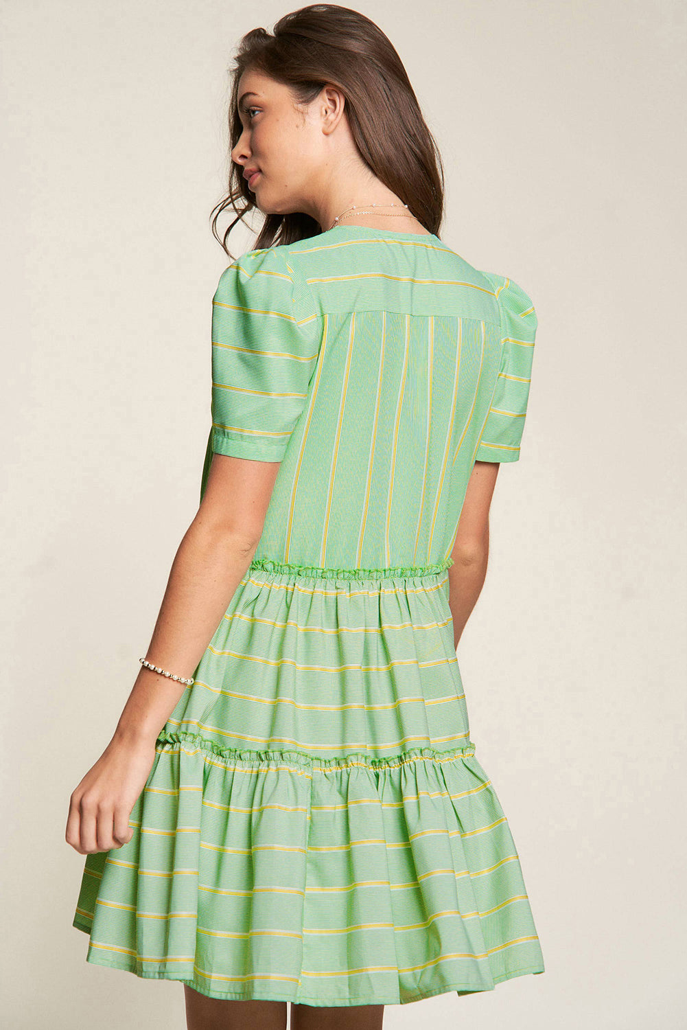 V Neck Short Sleeve Frilled Detail A-line Dress Daisie Boutique