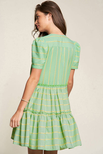 V Neck Short Sleeve Frilled Detail A-line Dress Daisie Boutique
