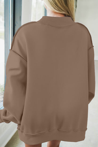 Orchid Bouquet JESUS Letter Patch Graphic Exposed Seam Mock Neck Baggy Sweatshirt