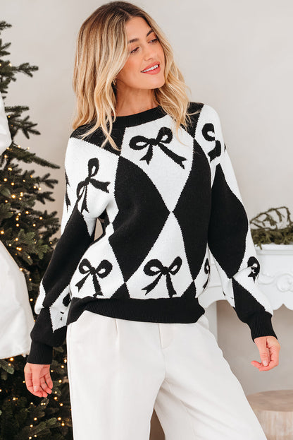 Bow Print Knit Sweater Dear-Lover Dropshipping