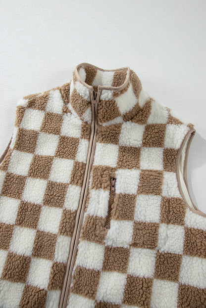 Checkered Sherpa Vest Daisie Boutique