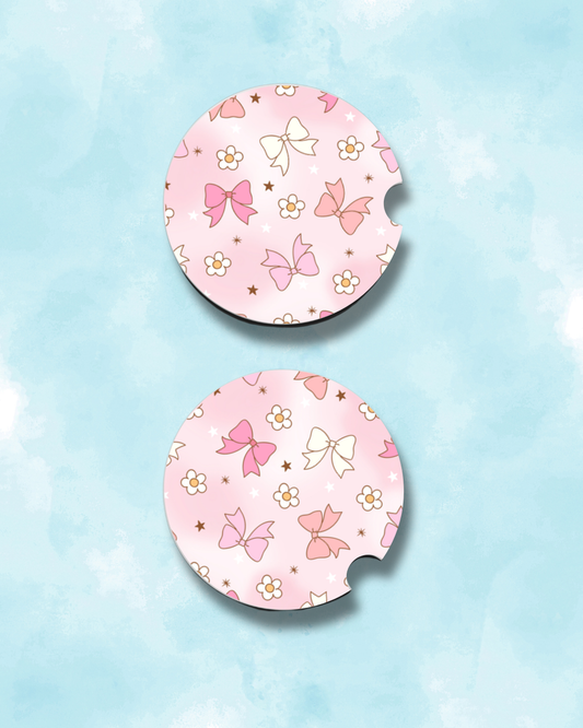 Cutie Daisies + Bows Car Coaster Set (2-Pack) Daisie Boutique