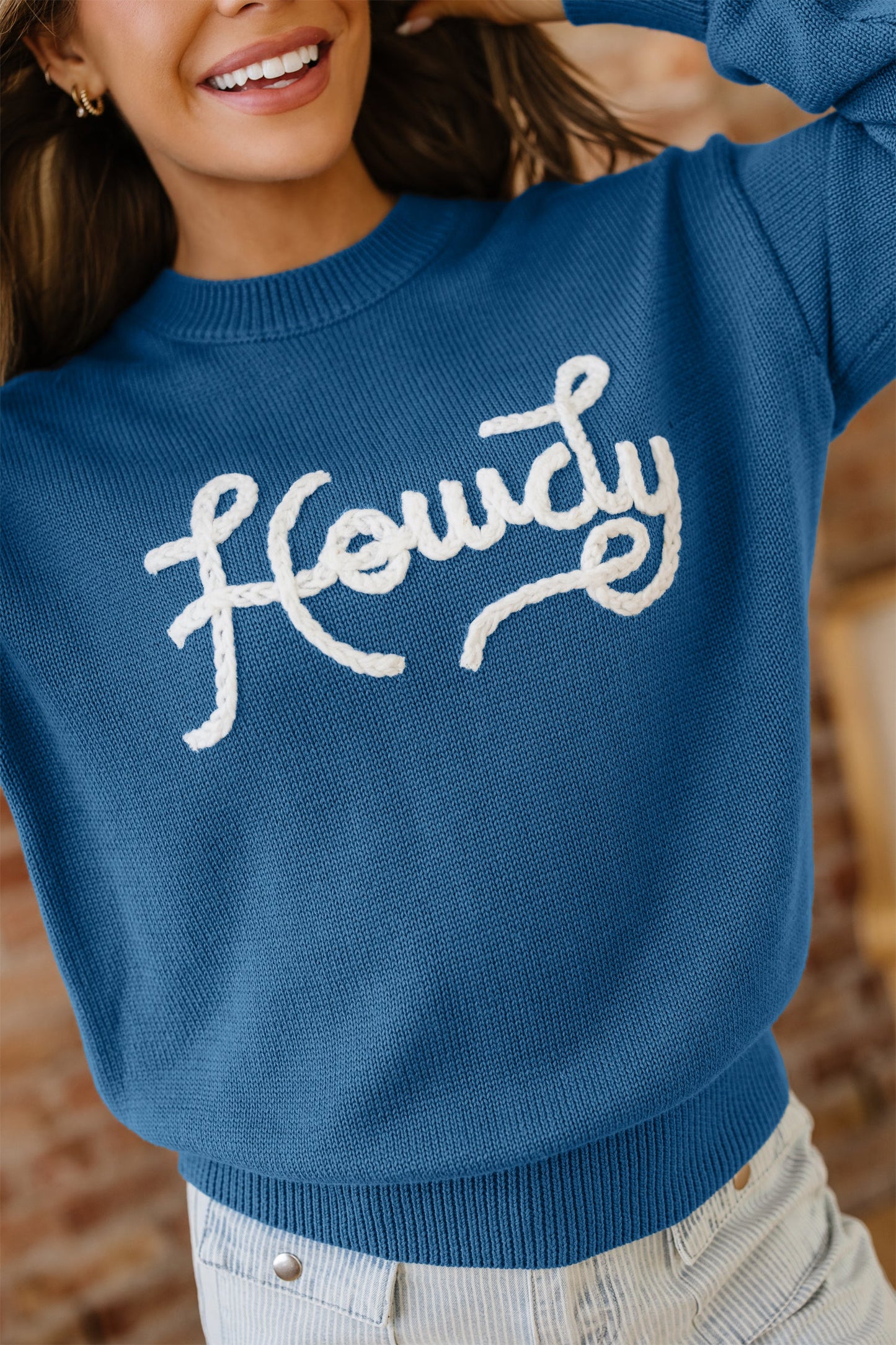 Howdy Embroidered Sweater - Dusk Blue Dear-Lover Dropshipping