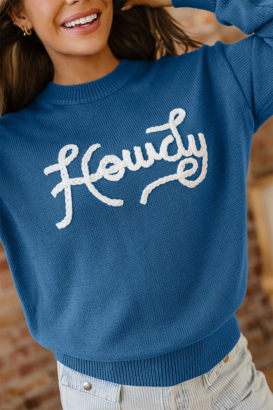 Howdy Embroidered Sweater - Dusk Blue Dear-Lover Dropshipping