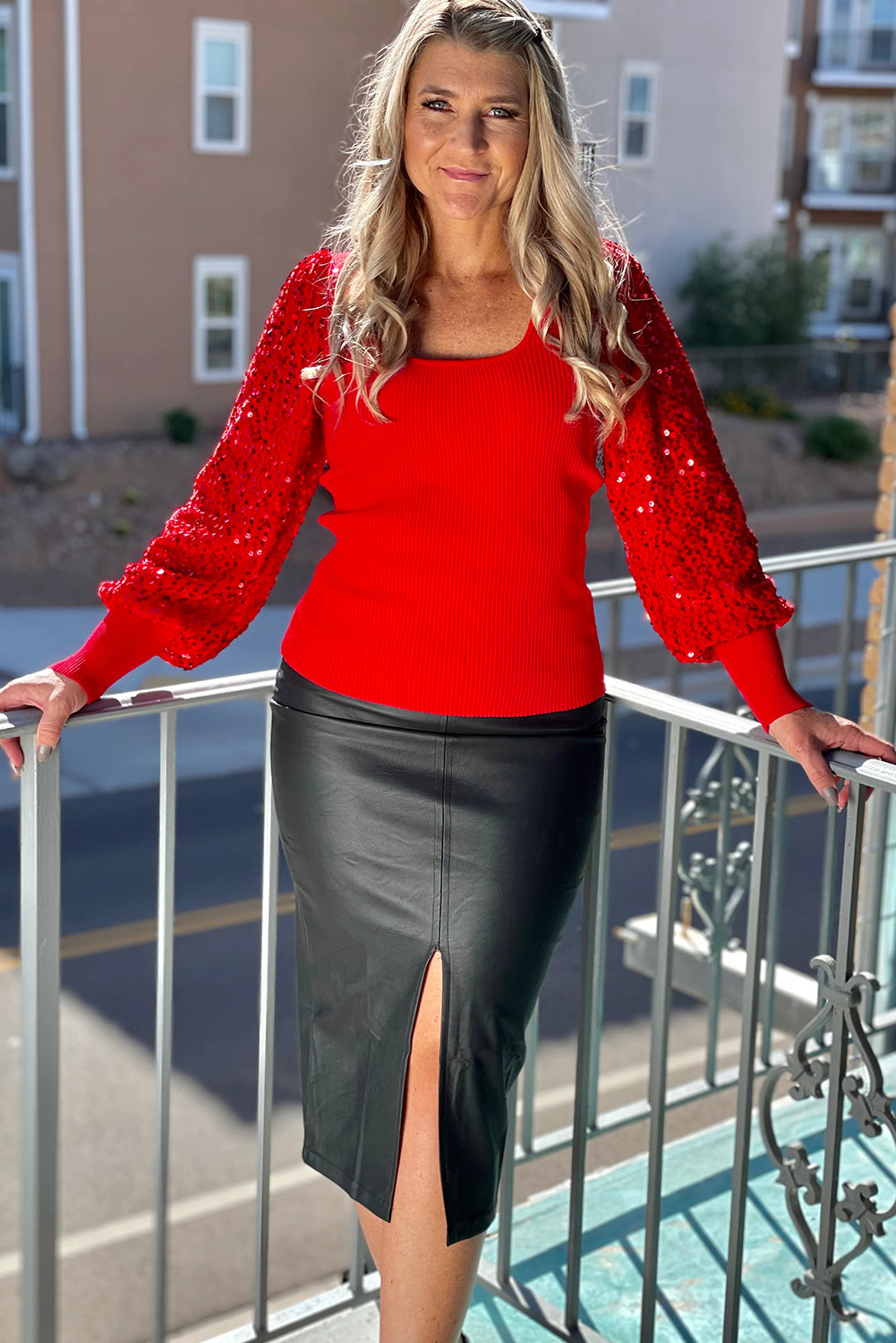 Sequin Sleeve Holiday Sweater - Red Dear-Lover Dropshipping