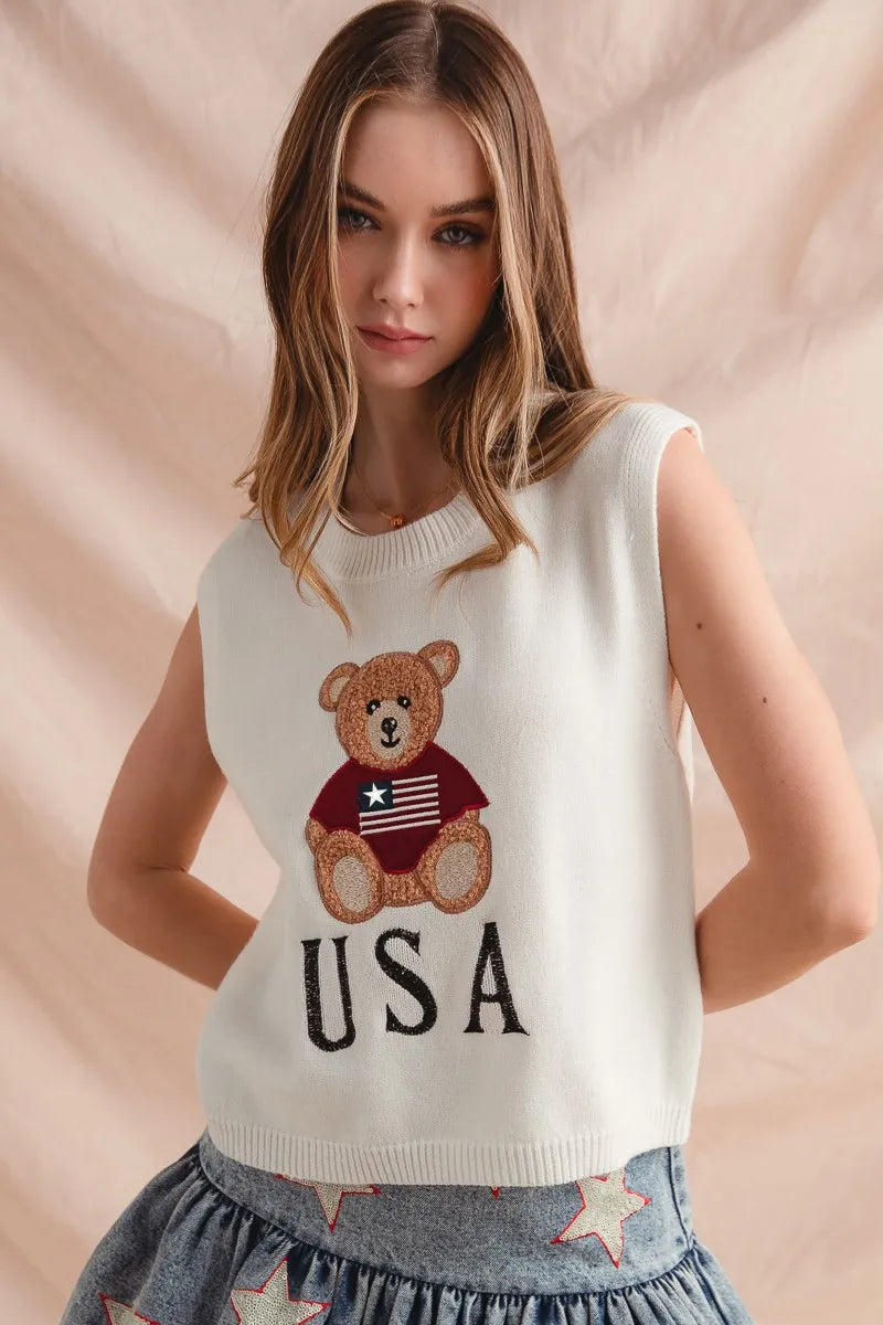 SO ME Teddy Bear Wearing An American Flag With Usa Embroidered Sweater Vest My Pampered Life Seattle