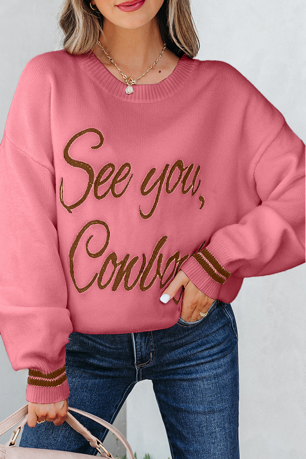 See You Cowboy Embroidered Graphic Sweater Dear-Lover Dropshipping