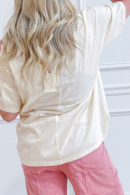 Beige star print studded cotton jersey top | Daisie & Co.