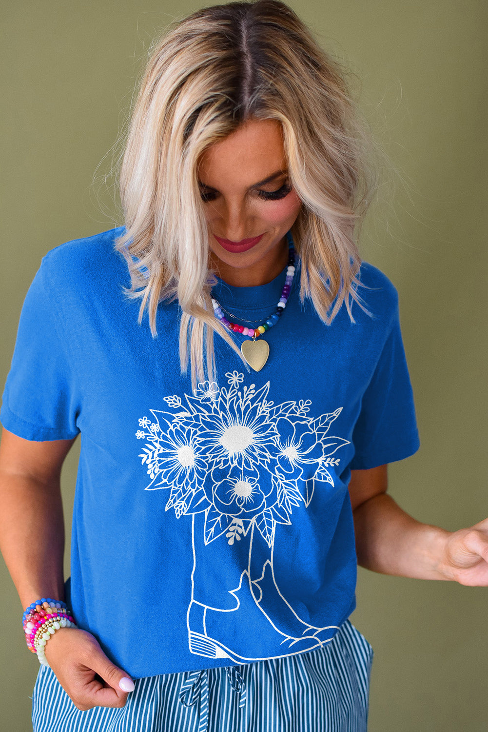 Blue Sunflower Boots Graphic Western Fashion T Shirt Daisie Boutique