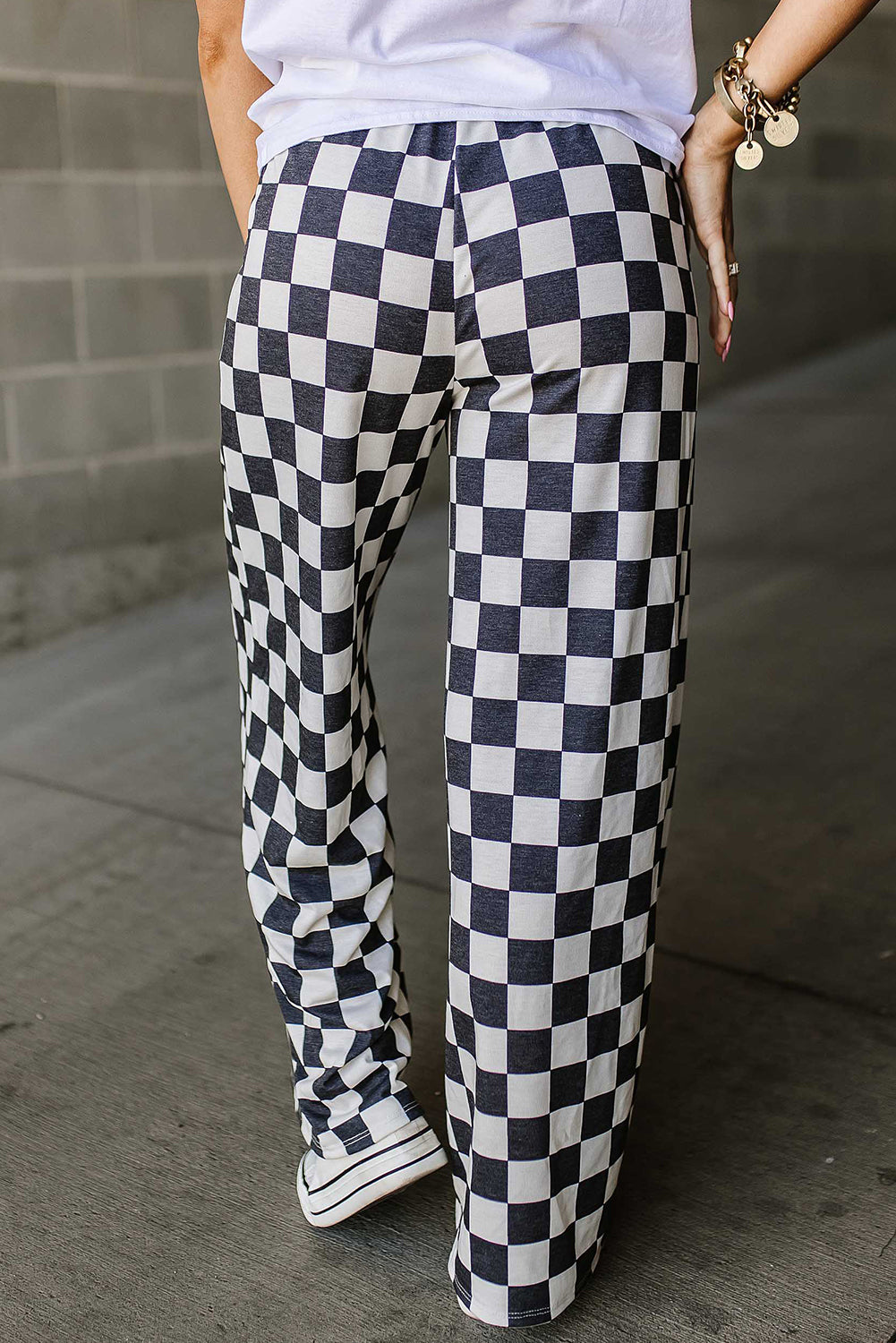 Bonbon 2-Tone Checked Print High Waist Wide Leg Pants Daisie Boutique