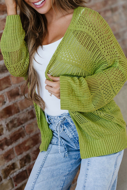 Oversize Crochet Knit Cardigan - Spinach Green Dear-Lover Dropshipping