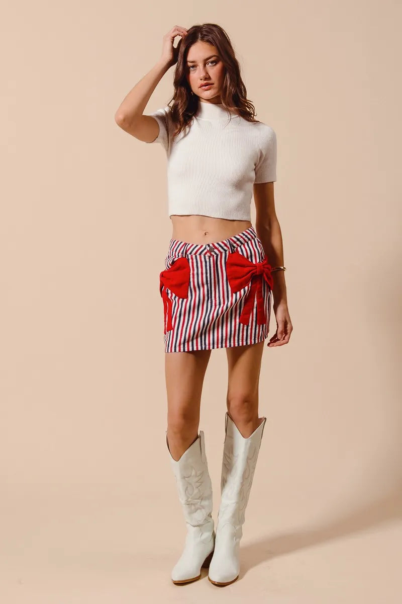 SO ME Contrast Bow Knot Pocket Fourth Of July Denim Skirt My Pampered Life Seattle