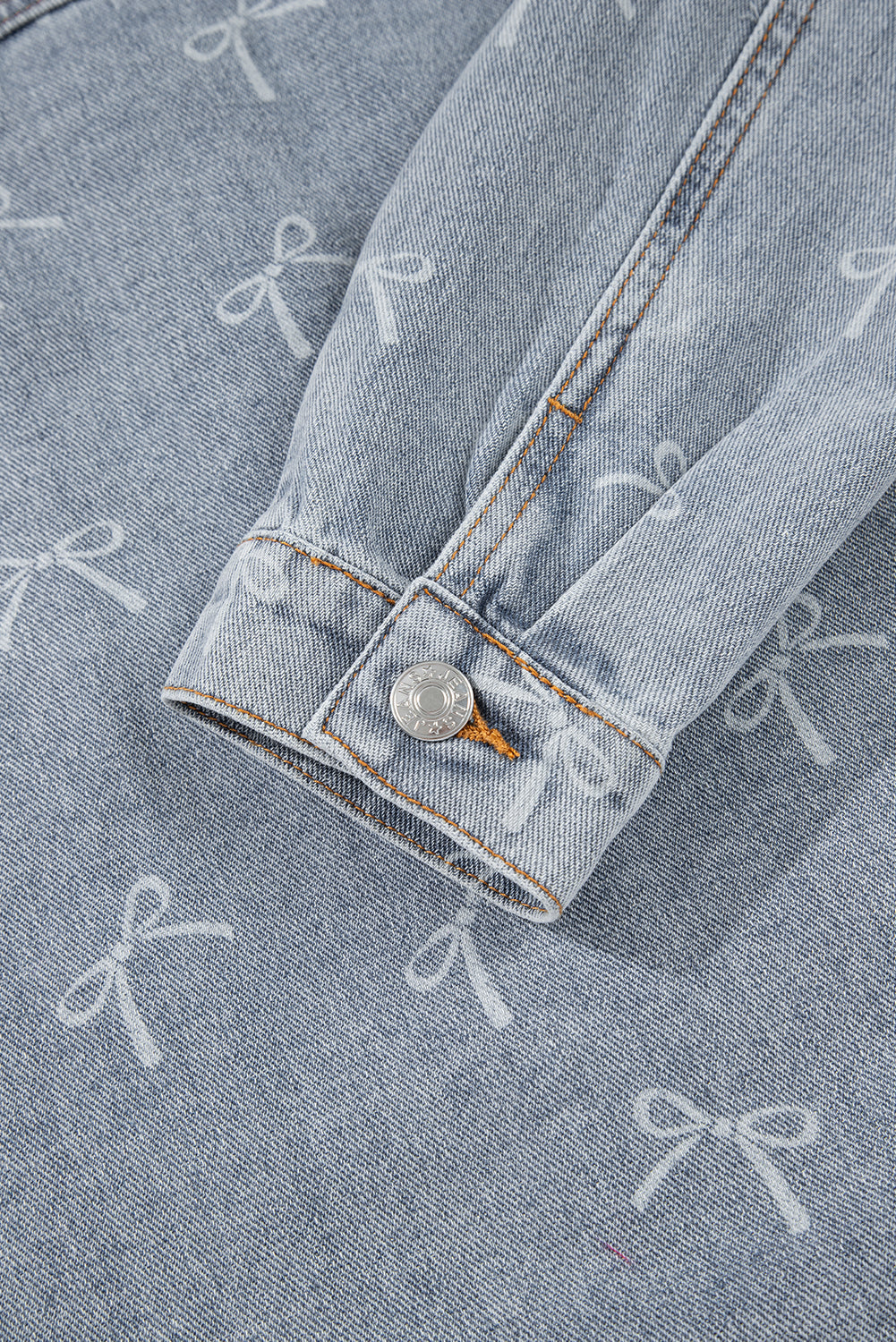 Bow Knot Print Light Wash Raw Hem Denim Jacket Dear-Lover Dropshipping