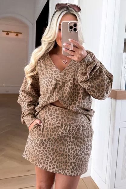 Leopard Print Pullover Mini Skirt Set Dear-Lover Dropshipping