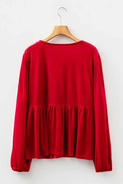 Plus Size Tie Front Velvet Peplum Blouse Dear-Lover Dropshipping
