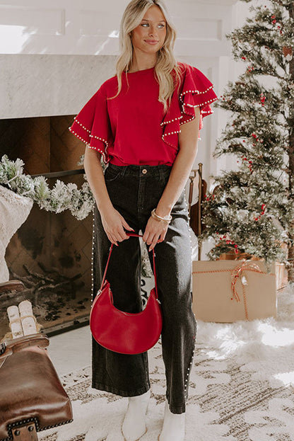 Pearl Embellished Ruffle Sweater Dear-Lover Dropshipping