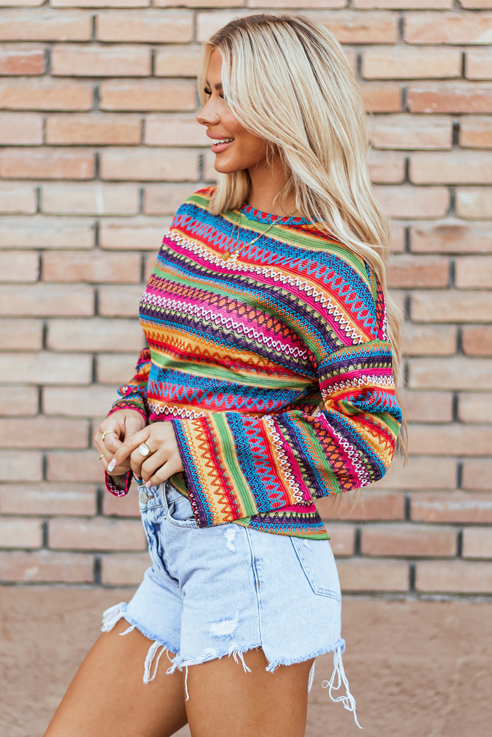 Multicolor Geo Long Sleeve T Shirt Daisie Boutique