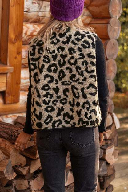 Leopard Print Sherpa Vest Coat